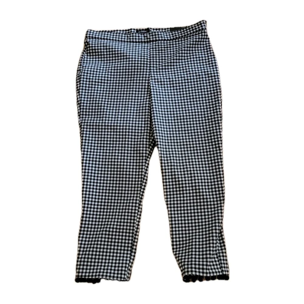 Roz & Ali petites womens size 14P black white checkered stretch straight pants